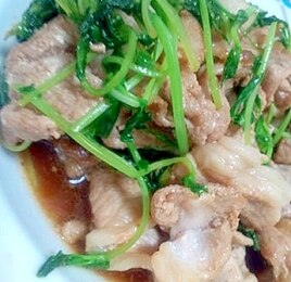 豆苗と豚肉の炒め物